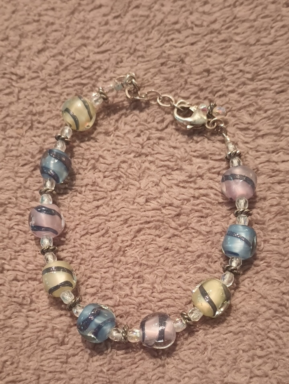 Handcrafted Pastel Glass Bead Bracelet in Blue, Pink & Cream